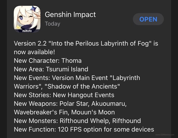 Genshin Impact sur iOS a une nouvelle mise à jour. (Source : miHoYo)