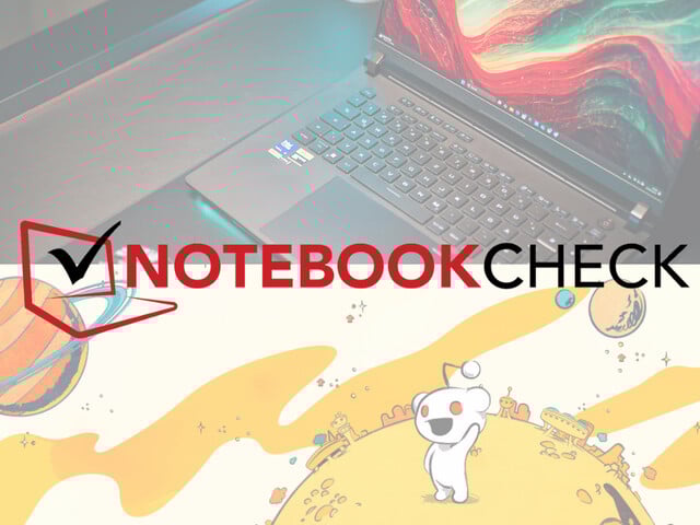 Logo Notebookcheck sur une photo d'ordinateur portable et graphiques Reddit. (Source de l'image : Notebookcheck et Reddit, avec modifications)
