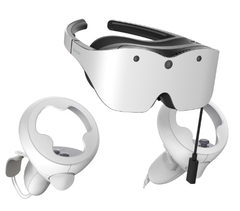 Les lunettes de réalité virtuelle Sharp Xrostella VR1 et les contrôleurs peuvent être utilisés avec des smartphones et des PC. (Source de l'image : Sharp)