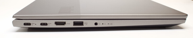 à gauche : 2x USB Type C avec PowerDelivery et DisplayPort ; HDMI, USB Type A (3.2 Gen 1) ; casque de 3,5 mm
