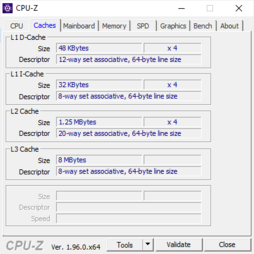Infos système CPU-Z : Cache