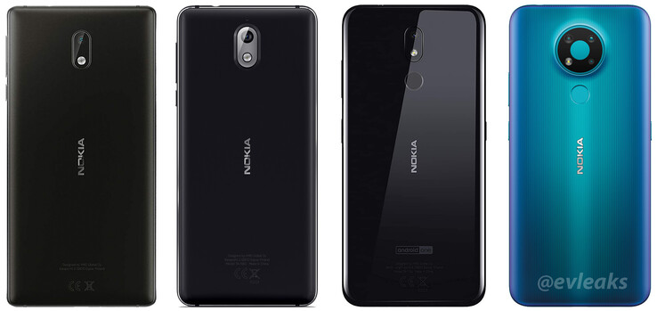 Le Nokia 3.4 à côté de ses prédécesseurs. (Source de l'image : Evan Blass)