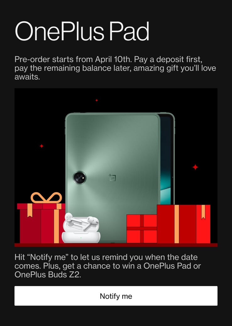 OnePlus annonce un système de dépôt pour les précommandes de Pad. (Source : OnePlus)
