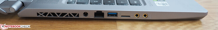 Côté gauche : entrée secteur, RJ45 LAN, USB A 3.0, micro SD, micro, prise jack.
