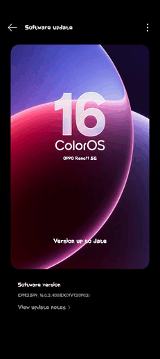 ColorOS 16 OTA sur Reno 11 5G (Image source : Oppo Community)