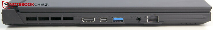 A gauche : HDMI, miniDP 1.4, USB-A 3.0, prise casque, LAN