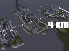 Vue aérienne de la carte 4KM de GTA III Liberty City avec trois îles