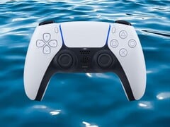 La manette DualSense de la PS5 immergée dans l&#039;eau (Source de l&#039;image : Sony PlayStation avec modifications)