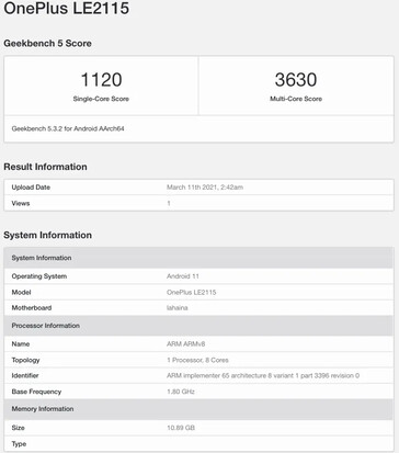 Listing Geekbench du OnePlus 9 LE2115. (Source : Geekbench)