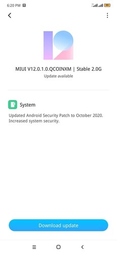 V12.0.1.0.QCOINXM pour le Redmi Note 8. (Source de l'image : Adimorah Blog)