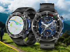 La smartwatch Rogbid GeoX1 (deux montres de ce type affichant des choses différentes sont illustrées) est dotée d'un écran AMOLED de 1,43 pouce. (Source de l'image : Rogbid)