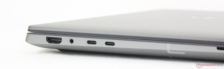Gauche : HDMI 2.0, casque 3.5 mm, 2x Thunderbolt 4 avec DisplayPort + Power Delivery, lecteur SmartCard (en option)