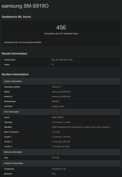 Liste Geekbench de l'Exynos 2300 (image via Geekbench)