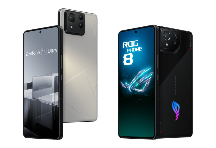 Le Zenfone 11 Ultra à côté du ROG Phone 8. (Source de l'image : ASUS &amp; @evleaks - édité)