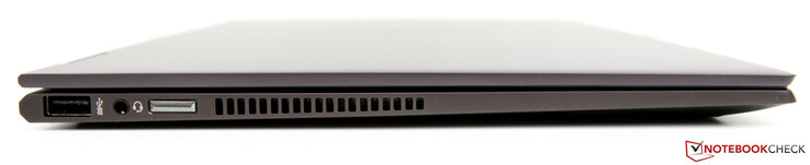 Côté gauche : USB A 3.1 Gen 1, combo audio, bouton de démarrage, grilles de ventilateur.