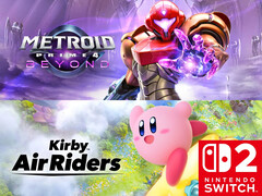 Les bannières Metroid Prime 4 : Beyond et Kirby Air Riders sont montrées (Image source : Nintendo of America with edits)