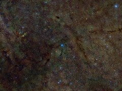 Image composite montrant une section du milieu interstellaire radiographiée pour le soufre (Source de l&#039;image : DSS, DECaPS, eRosita, et NASA ; recadré)