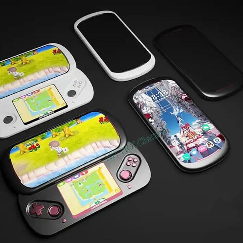 Des images conceptuelles indiquent que l'Anbernic Slide pourrait également être utilisé comme smartphone. (Source de l'image : via Nittrx)