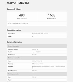 Le Realme Narzo 20 Pro de Helio G95 sur Geekbench