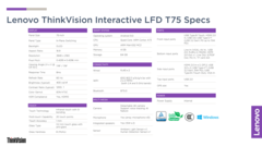 Lenovo ThinkVision T75 - Spécifications. (Image Source : Lenovo)