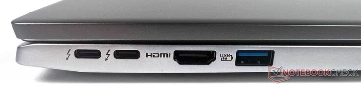 A gauche : 2x Thunderbolt 4, 1x HDMI 2.1, 1x USB type-A 3.1 gen. 1