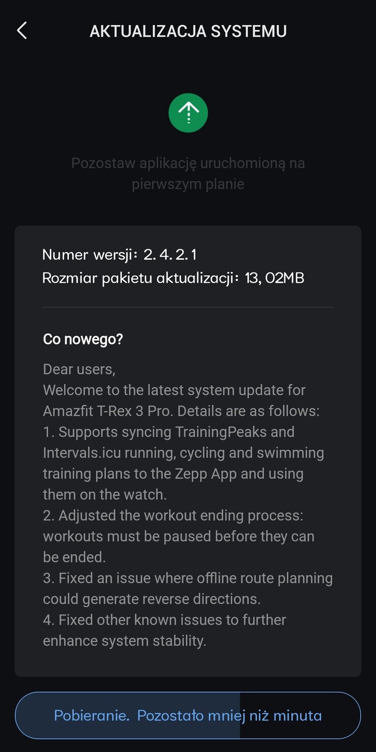 Les notes de mise à jour de la version 2.4.2.1 du logiciel de la smartwatch Amazfit T-Rex 3 Pro. (Source de l'image : Reddit)
