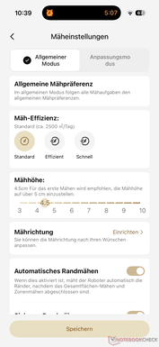 Paramètres de tonte dans l'application Dreame