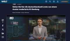 KI-Welt : Welt TV lance le premier journal télévisé entièrement produit par l'IA en Allemagne (Source de l'image : Welt TV)