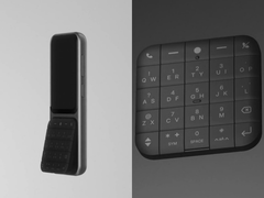 Photo - le Sidephone avec le clavier QWERTY compact modulaire sur un fond gris clair (à gauche) et le clavier QWERTY seul sur un fond gris foncé (à droite). (Source de l&#039;image : u/gosidephone via r/sidephone)
