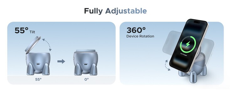 Le chargeur en forme de fusée Ugreen Uno permet de recharger un iPhone en position portrait ou paysage. (Source de l'image : Ugreen)
