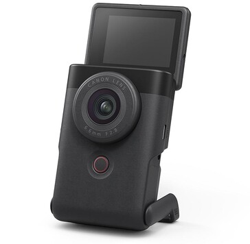 La béquille du PowerShot V10 peut supporter l'appareil photo sous différents angles pour vous faciliter la tâche lorsque vous ne vous déplacez pas. (Source de l'image : Canon)