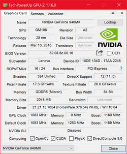 GPU-Z : Nvidia GeForce 940MX.