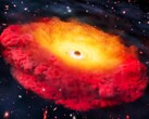 Représentation artistique de la galaxie CAPERS-LRD-z9 (Source de l'image : Erik Zumalt et l'Université du Texas à Austin)