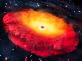 Représentation artistique de la galaxie CAPERS-LRD-z9 (Source de l'image : Erik Zumalt et l'Université du Texas à Austin)