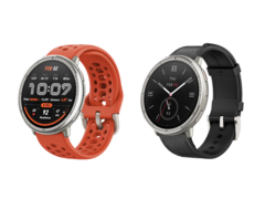 La smartwatch Amazfit Active 2 en silicone sport rouge (à gauche) et en cuir noir (à droite), vendue respectivement 99,99 $ et 129,99 $. (Source de l'image : Amazfit)