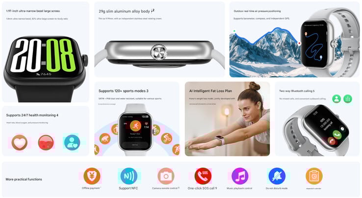 Principales caractéristiques de la smartwatch (Image source : Honor - machine translated)