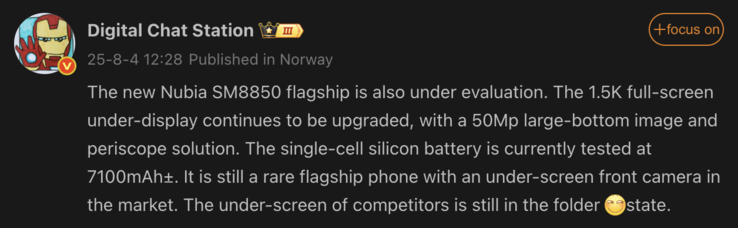 Une fuite révèle des détails sur le prochain téléphone phare de Nubia. (Source de l'image : Weibo)