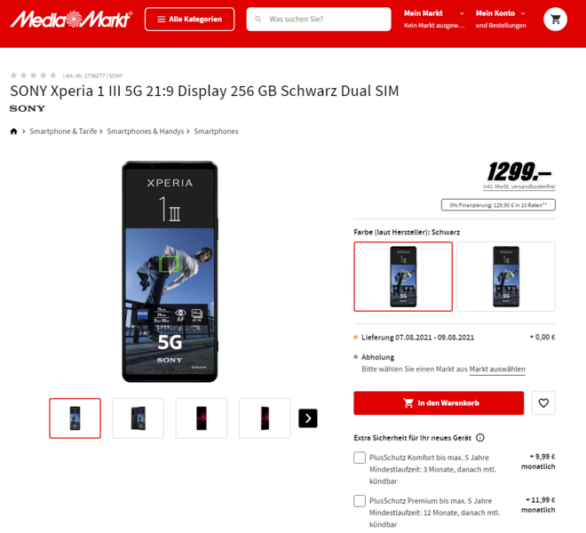 Le Sony Xperia 1 III sera lancé en deux couleurs. (Image source : MediaMarkt)