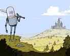 Image du jeu Feudal Alloy montrant un chevalier avec une tête d'aquarium et un château en arrière-plan. (Source de l'image : Steam)