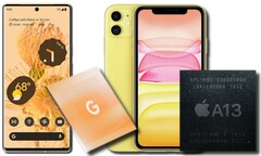 Le Google Pixel 6 Pro contre le Apple iPhone 11 ou Tensor contre A13 Bionic. (Image source : Google/Apple - édité)