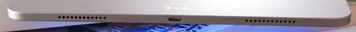 À droite : haut-parleur, port USB-C. En haut sur la photo : port d'accueil