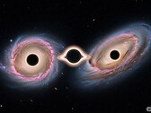 Une image illustrative montrant les deux galaxies partageant 3 trous noirs (Source de l'image : image générée par l'IA ; éditée)