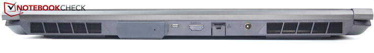 Arrière : port de refroidissement liquide, USB-C 4.0 avec Thunderbolt 4, HDMI, LAN, alimentation