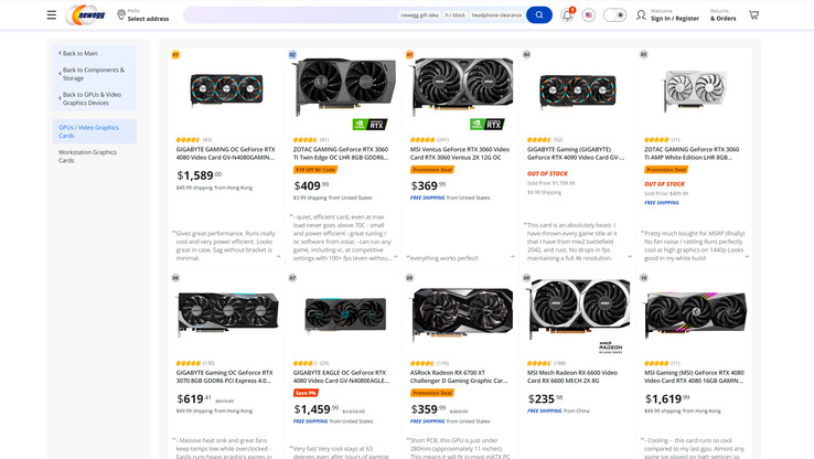Les GPU les plus vendus sur Newegg. (Source : Newegg, Tom's Hardware)