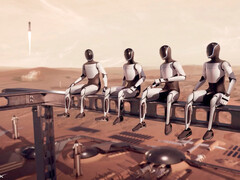 Les robots Tesla Optimus déployés pour des travaux de construction sur Mars. (Source de l'image : SpaceX)