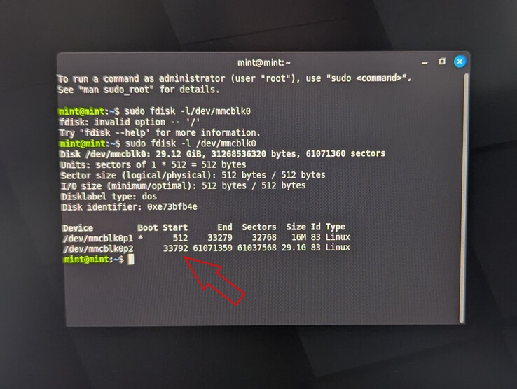 Inscrivez le secteur de départ de la deuxième partition