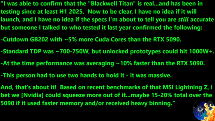 Spécifications RTX 5090 Ti/Blackwell Titan