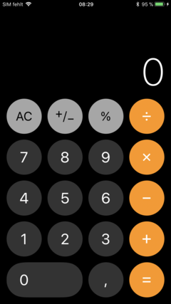 Calculette avec des touches rondes.