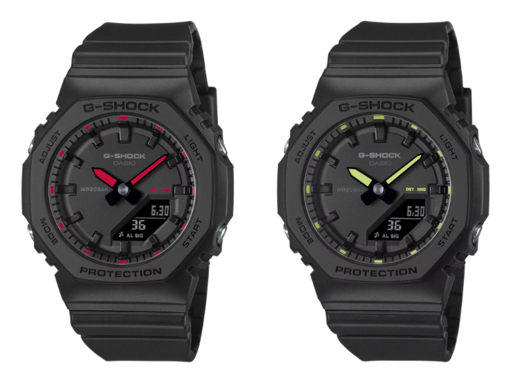 Les montres Casio G-Shock GMA-P2100SA-1A1 (à gauche) et GMA-P2100SA-1A2 (à droite). (Source de l'image : Casio)