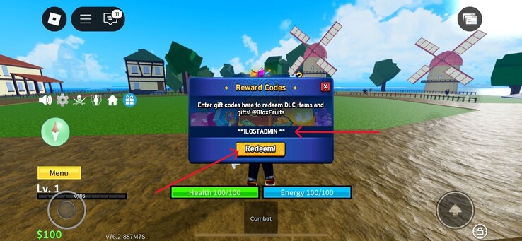 Entrez le code dans le champ désigné (Image Source : Roblox)